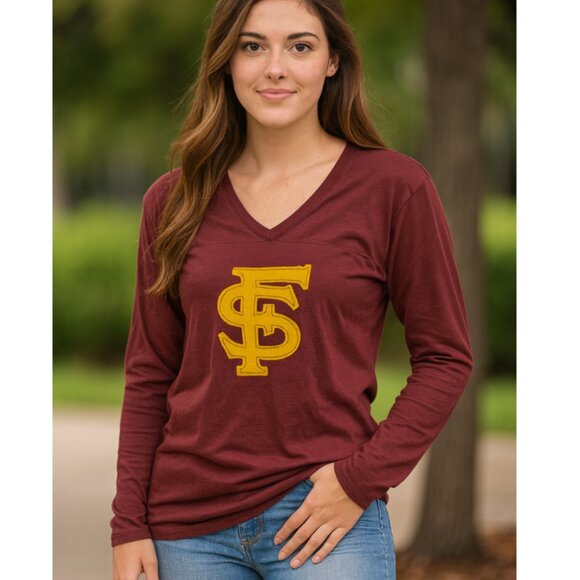 Nike Florida State FSU Seminoles Vault Logo Patch V Neck Long Sleeve Top Large - Picture 1 of 6